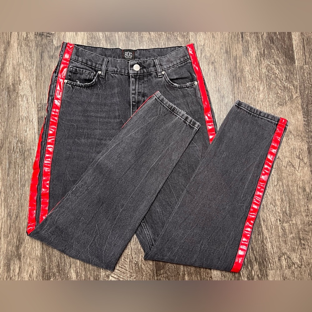 BDG Urban Outfitters MOM High-Rise BLACK Jeans RED Stripes Women Sz 29